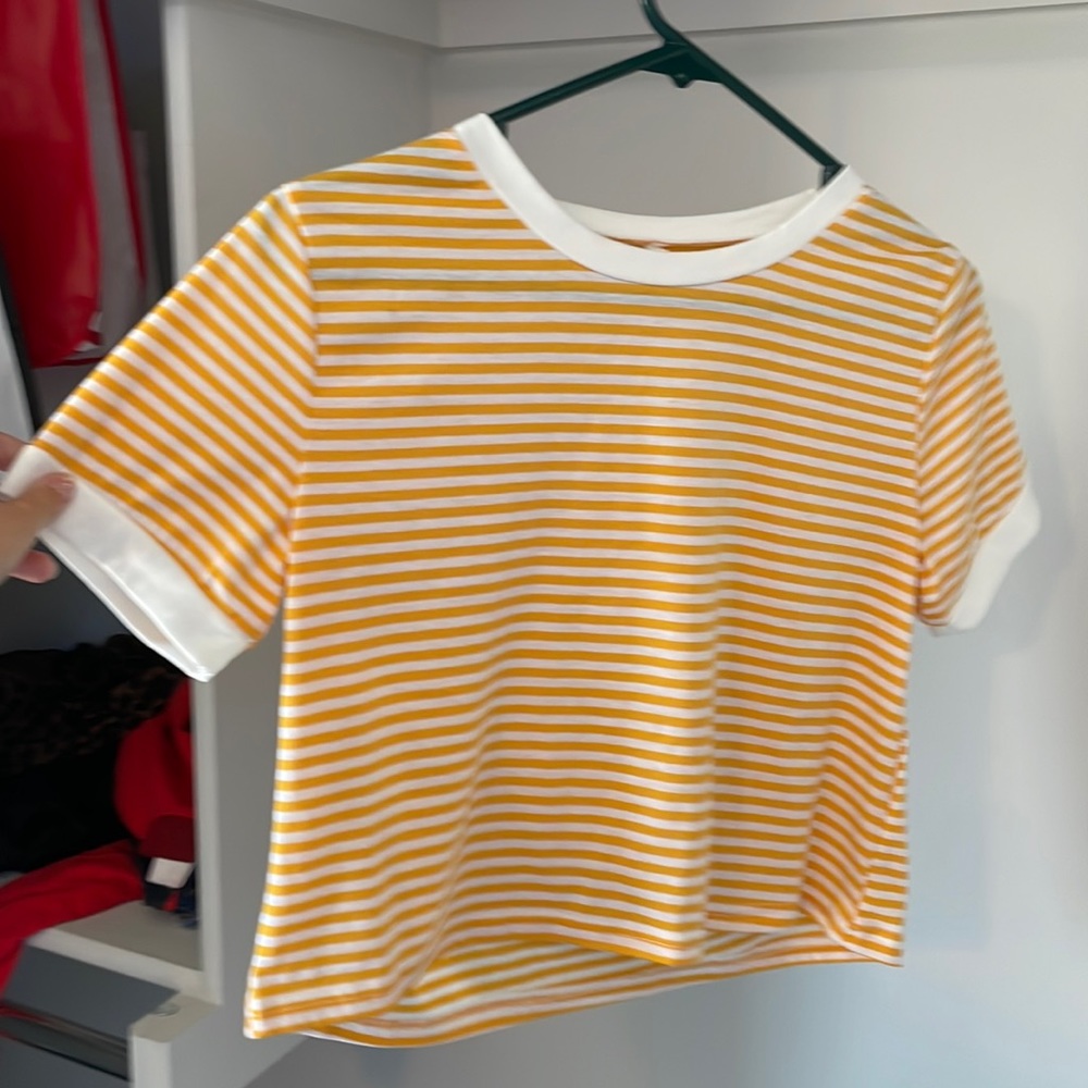 yellow and white striped tee